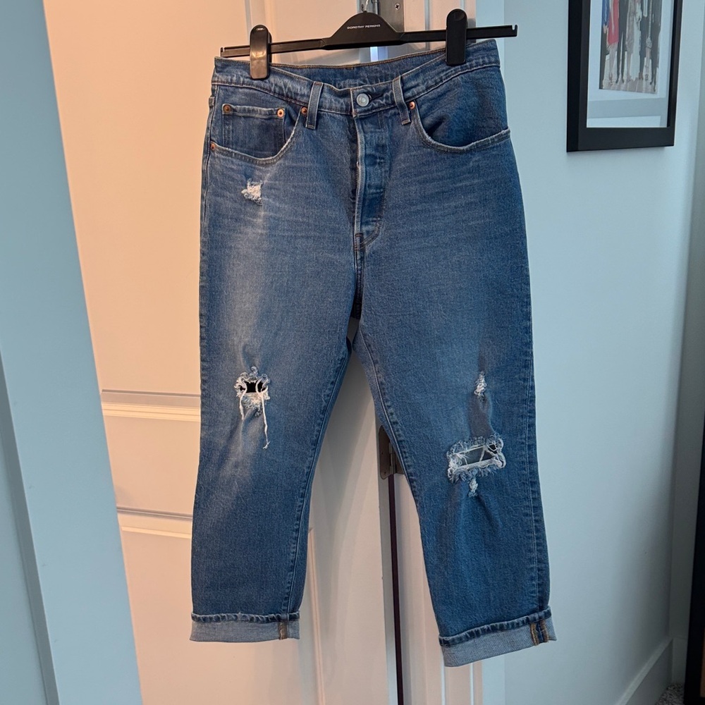 Levi's Blue Distressed Ankle Jeans